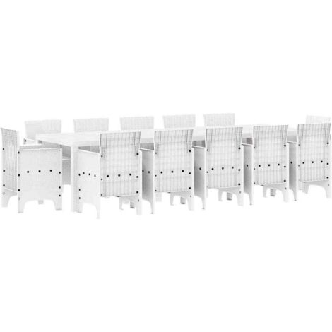 vidaXL Set da Pranzo per Giardino 13 pcs Bianco Poly Rattan