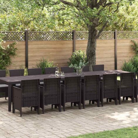 vidaXL Set da Pranzo per Giardino 15 pcs Marrone Rattan Polt