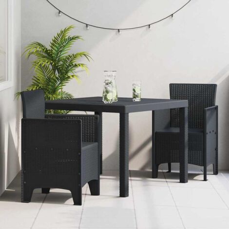 vidaXL Set da Pranzo per Giardino 3 pcs Antracite Rattan Polt