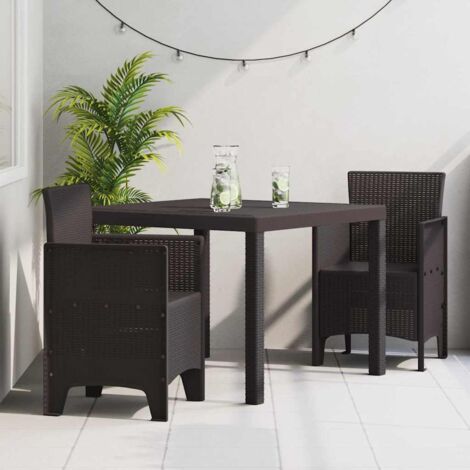 vidaXL Set da Pranzo per Giardino 3 pcs Marrone Rattan Polt