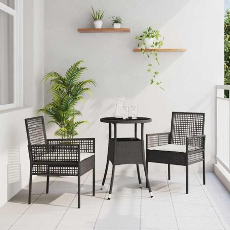 vidaXL Set da Pranzo per Giardino 3 pcs Nero Poly Rattan