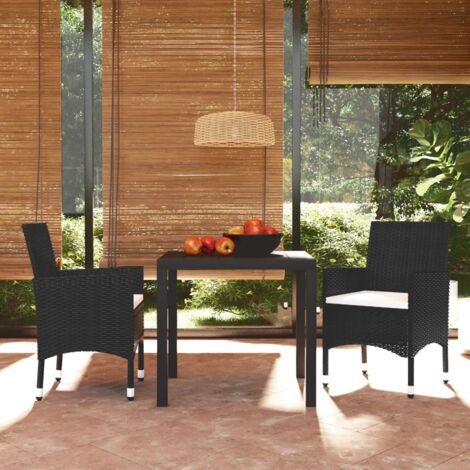 vidaXL Set da Pranzo per Giardino 3 pz con Cuscini Polyrattan Nero