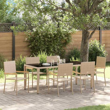 vidaXL Set da Pranzo per Giardino 7 pcs Beige e Nero polyrattan