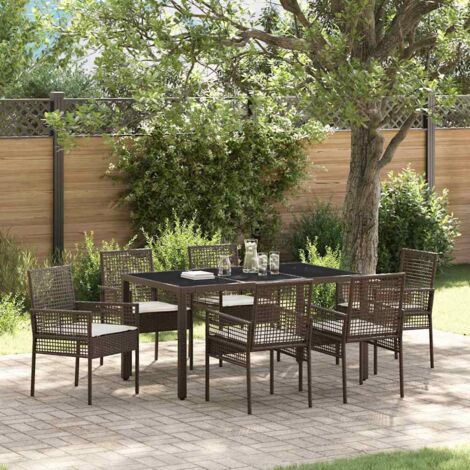 vidaXL Set da Pranzo per Giardino 7 pcs Marrone Poly Rattan