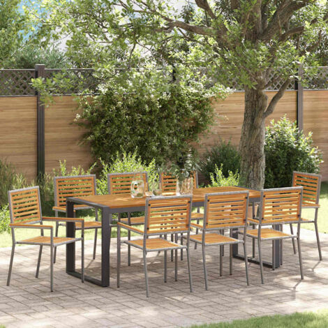 vidaXL Set da Pranzo per Giardino 9 pcs Grigio e Legno polyrattan