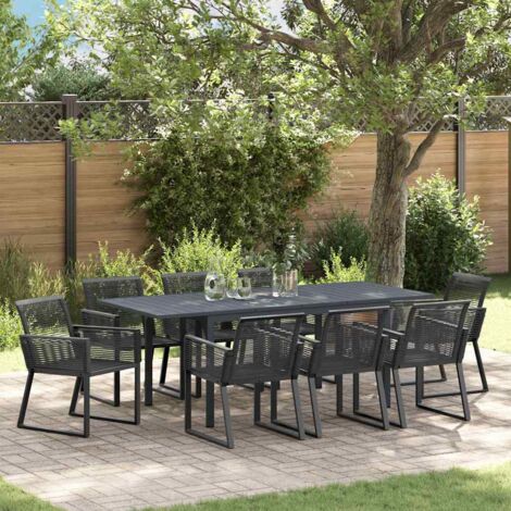 vidaXL Set da Pranzo per Giardino 9 pcs Nero Poly Rattan