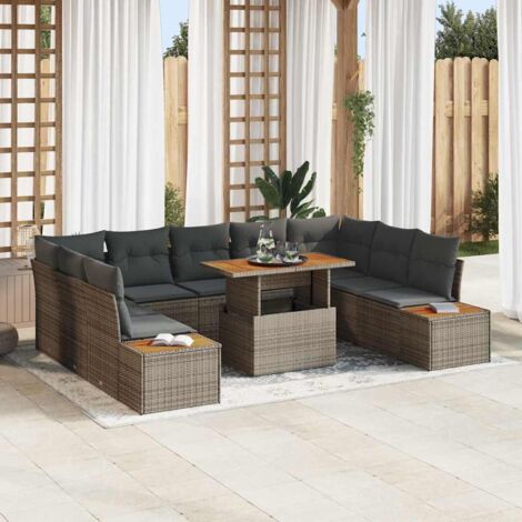 vidaXL Set da Pranzo per Giardino con cuscino 10 pcs Grigio e Marrone