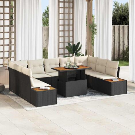 vidaXL Set da Pranzo per Giardino con cuscino 10 pcs Nero e Beige