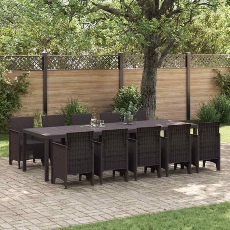 vidaXL Set da Pranzo per Giardino con cuscino 11 pcs Marrone Rattan