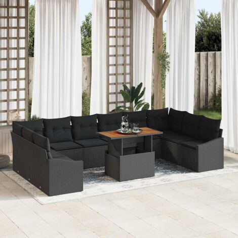 vidaXL Set da Pranzo per Giardino con cuscino 11 pcs Nero e Marrone