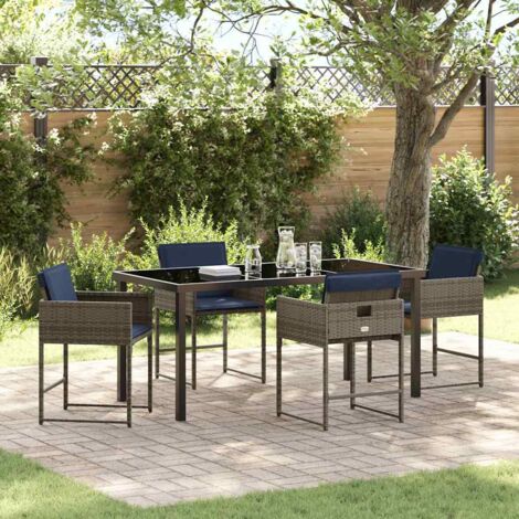 vidaXL Set da Pranzo per Giardino con cuscino 5 pcs Grigio Poly Rattan