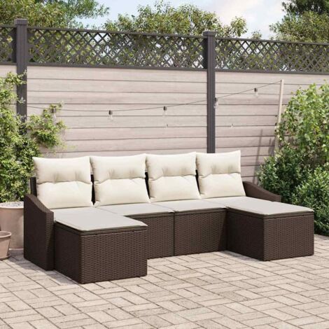 vidaXL Set da Pranzo per Giardino con cuscino 6 pcs Marrone e Crema