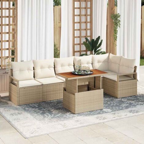 vidaXL Set da Pranzo per Giardino con cuscino 7 pcs Beige e Crema