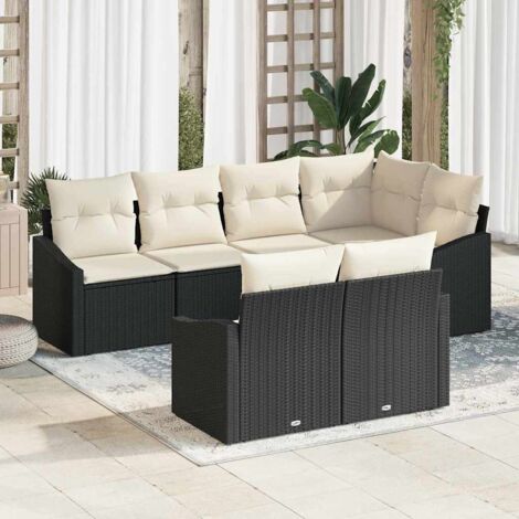 vidaXL Set da Pranzo per Giardino con cuscino 7 pcs Nero e Crema
