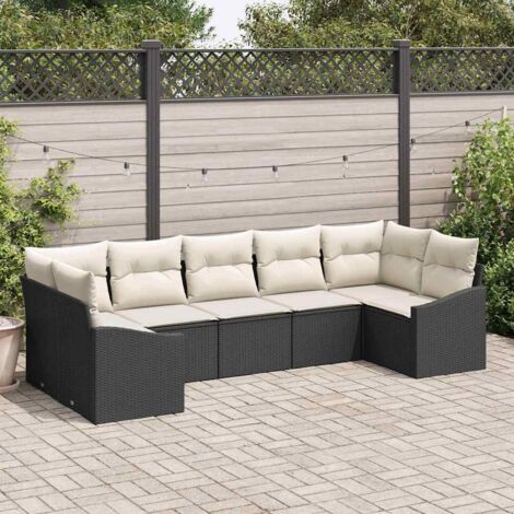 vidaXL Set da Pranzo per Giardino con cuscino 7 pcs Nero e Crema