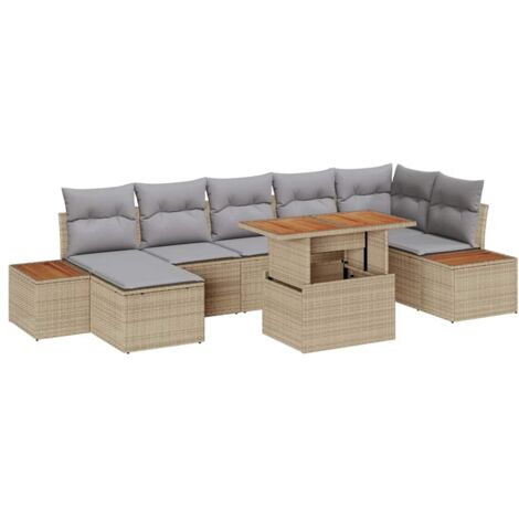 vidaXL Set da Pranzo per Giardino con cuscino 8 pcs Beige e grigio