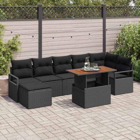 vidaXL Set da Pranzo per Giardino con cuscino 8 pcs Nero e Marrone