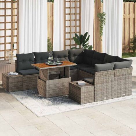 vidaXL Set da Pranzo per Giardino con cuscino 9 pcs Grigio e Marrone