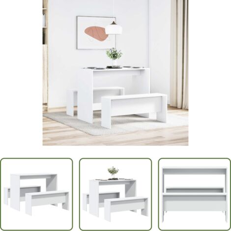 vidaXL Set da pranzo -  Set Tavolo da Pranzo con Panche 3 pz Bianco in Truciolato