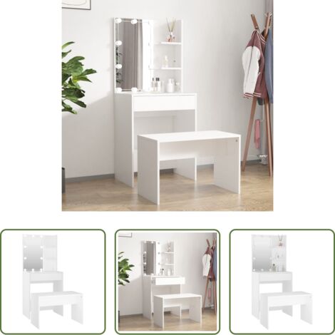 vidaXL Set da toeletta -  Set Tavolo da Toeletta Bianco con LED in Legno Multistrato
