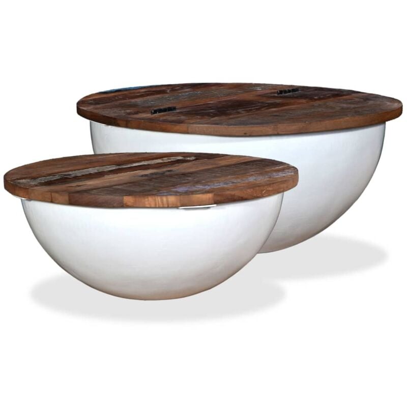 

Set de 2 Mesas de Centro Madera Reciclada Forma de Bol Blanca - Blanco - Vidaxl