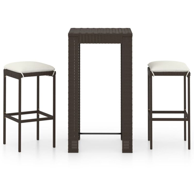 

vidaXL Set de bar de jardín 3 piezas y cojines ratán sintético marrón - Marrón