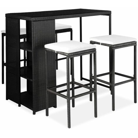 vidaXL Set de bar para jardín 5 pzas y cojines ratán sintético negro - Negro