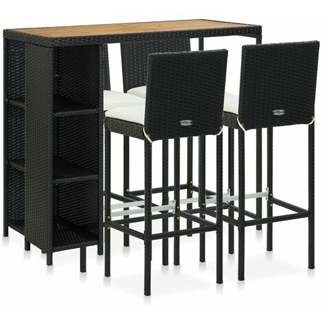 vidaXL Set de bar para jardín 5 pzas y cojines ratán sintético negro - Negro
