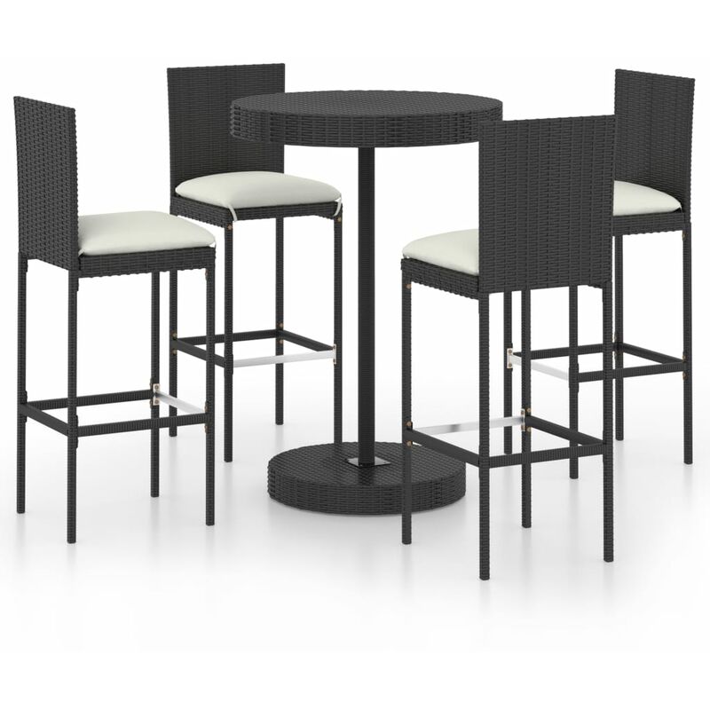 

vidaXL Set de bar para jardín 5 pzas y cojines ratán sintético negro - Negro
