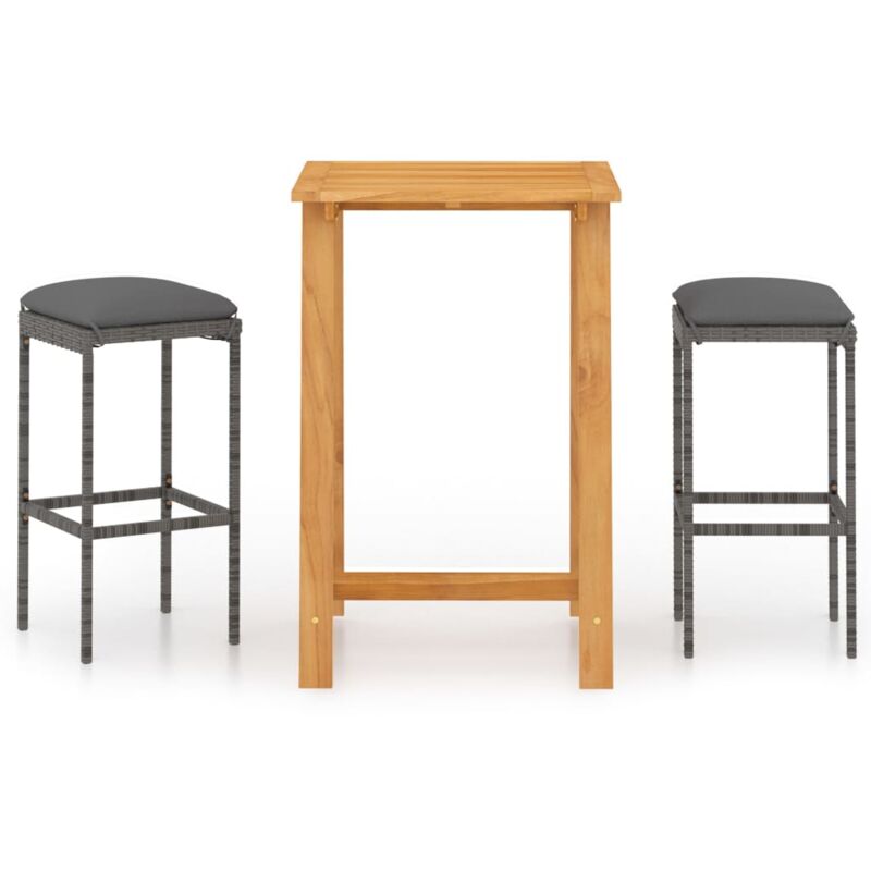 

vidaXL Set de bar para jardín 3 piezas y cojines ratán sintético gris - Gris