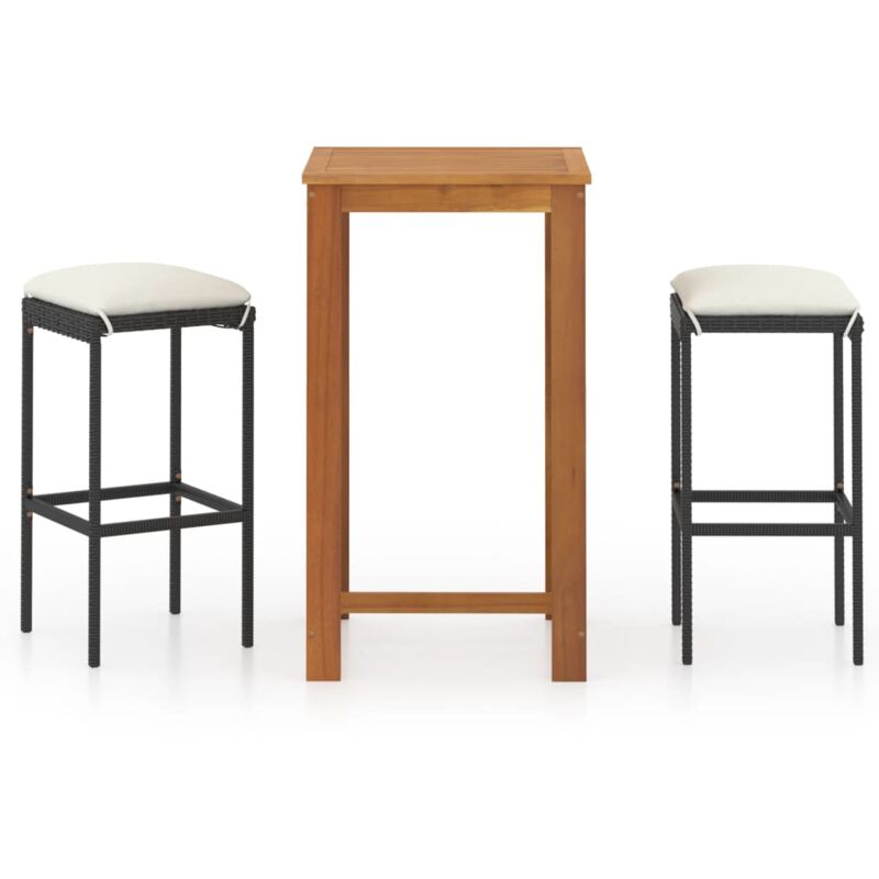 

vidaXL Set de bar para jardín 3 piezas y cojines ratán sintético negro - Negro
