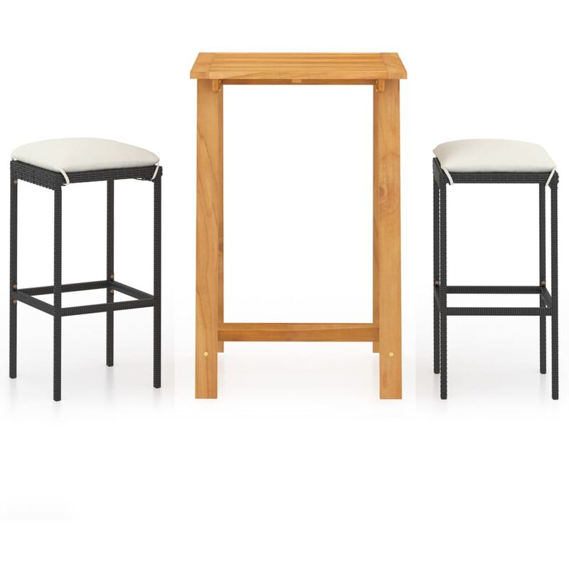 

vidaXL Set de bar para jardín 3 piezas y cojines ratán sintético negro - Negro