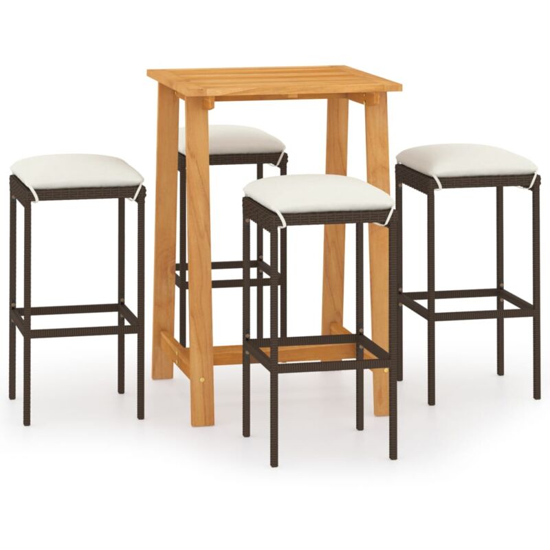 

vidaXL Set de bar para jardín 5 piezas y cojines ratán sintético marrón - Marrón