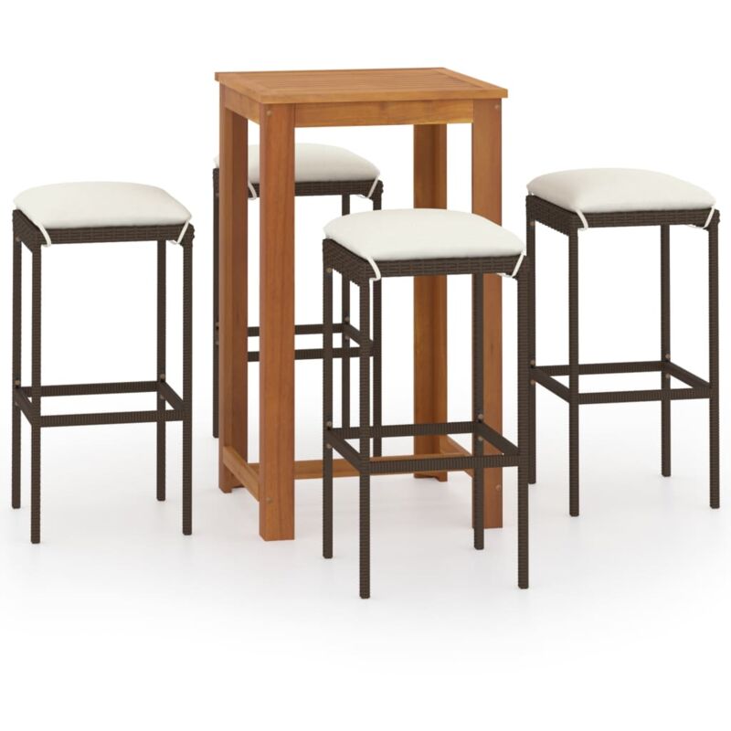 

vidaXL Set de bar para jardín 5 piezas y cojines ratán sintético marrón - Marrón
