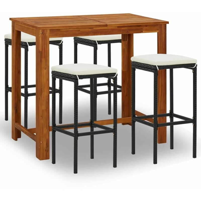 

vidaXL Set de bar para jardín 5 piezas y cojines ratán sintético negro - Negro