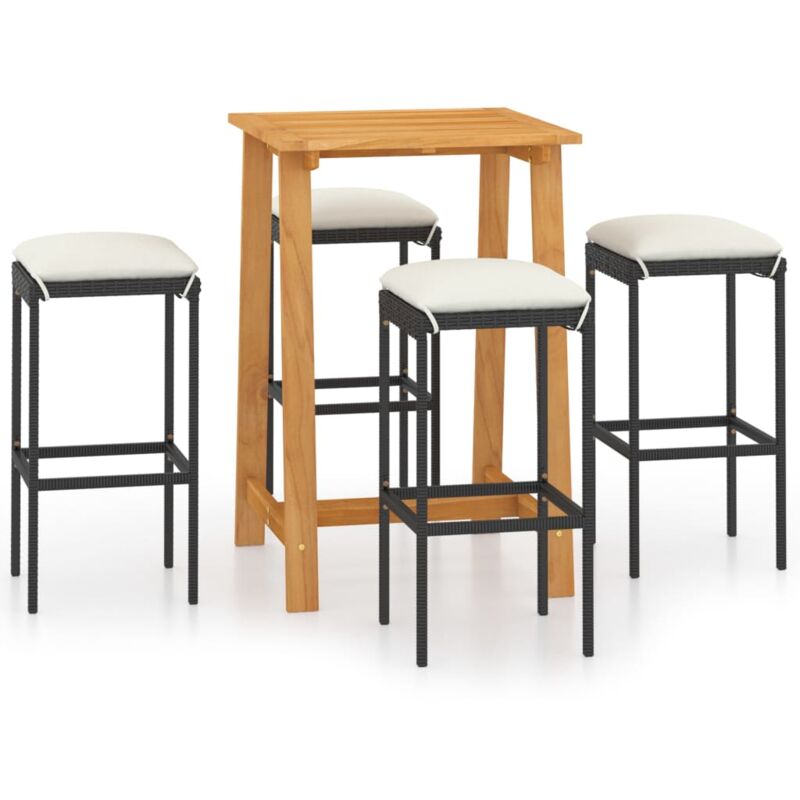 

vidaXL Set de bar para jardín 5 piezas y cojines ratán sintético negro - Negro