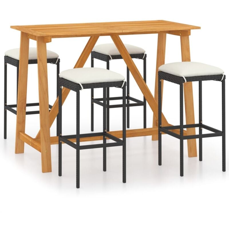 

vidaXL Set de bar para jardín 5 piezas y cojines ratán sintético negro - Negro
