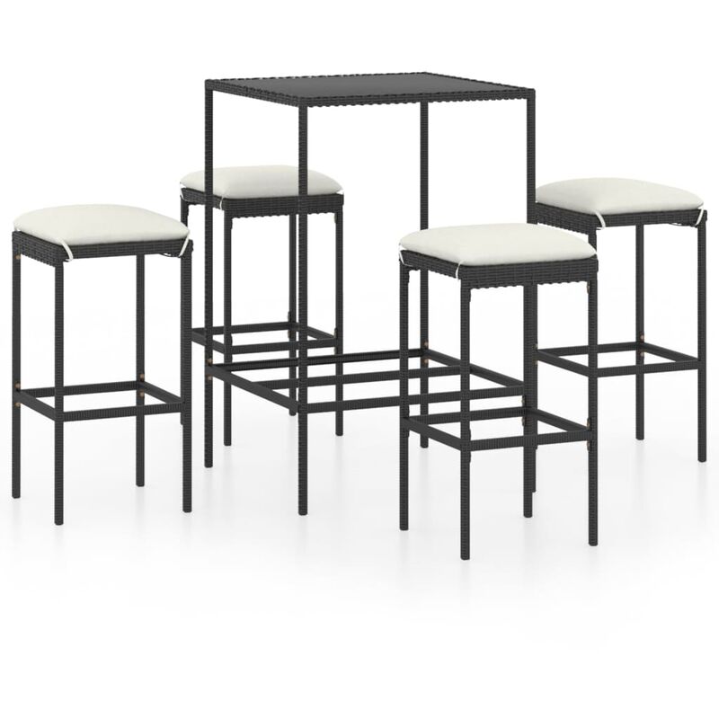 

vidaXL Set de bar para jardín 5 pzas y cojines ratán sintético negro - Negro