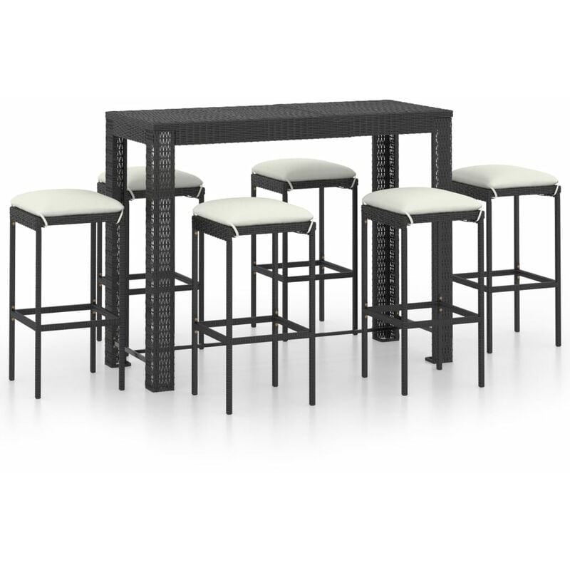 

vidaXL Set de bar para jardín 7 piezas y cojines ratán sintético negro - Negro