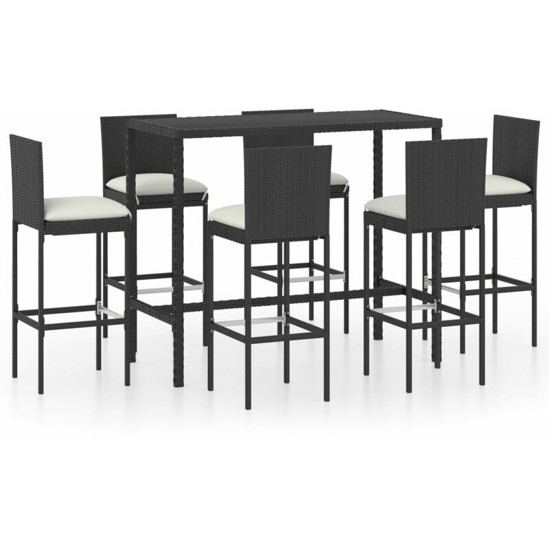 

vidaXL Set de bar para jardín 7 pzas y cojines ratán sintético negro - Negro