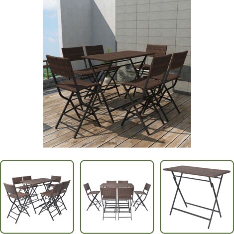vidaXL Set de bar -  Set comedor de jardín plegable 7 pzas poli ratán y acero marrón