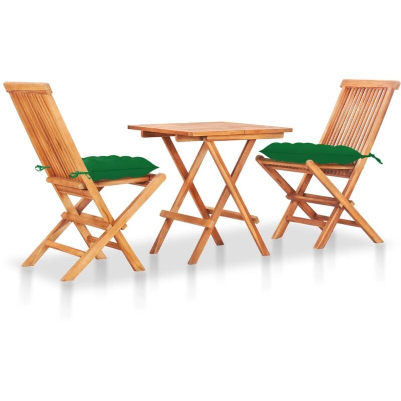 

vidaXL Set de bistró 3 piezas madera maciza teca con cojines verdes - Verde
