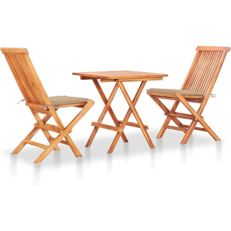 

vidaXL Set de bistró 3 piezas con cojines beige madera maciza teca - Amarillo