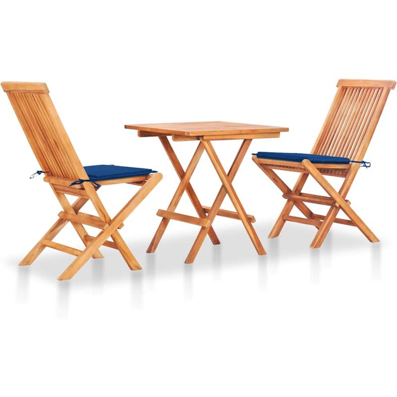 

vidaXL Set de bistró 3 pzas con cojines azul real madera maciza teca - Azul