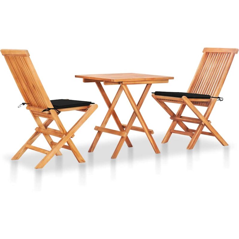 

vidaXL Set de bistró 3 pzas con cojines negros madera maciza de teca - Negro