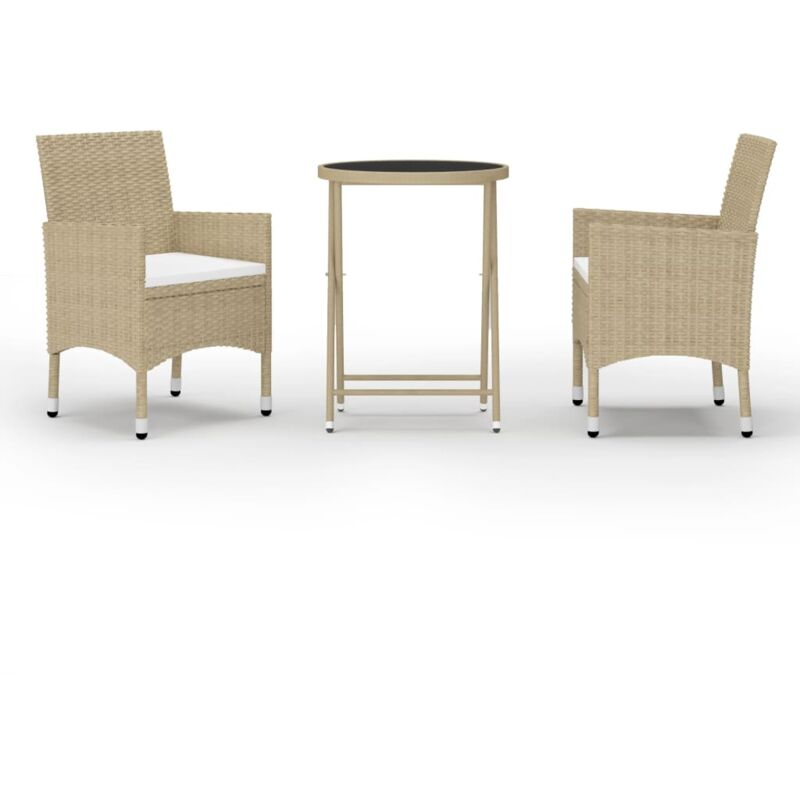 

vidaXL Set de bistró de jardín 3 pzas ratán PE vidrio templado beige - Beige