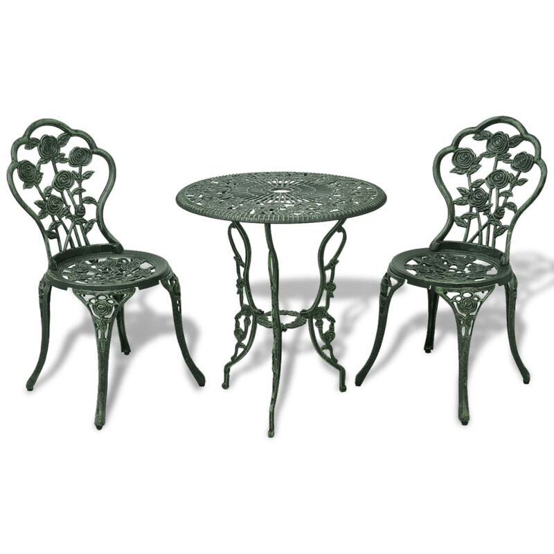 

vidaXL Mesa y Sillas Bistró de Jardín 3 Piezas Aluminio Fundido Verde - Verde