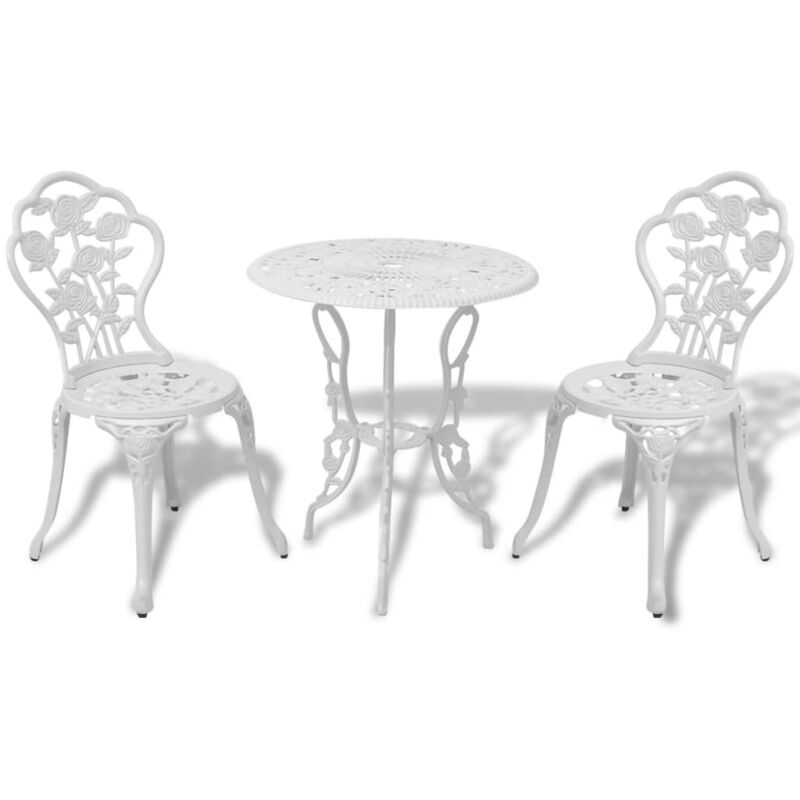 

vidaXL Mesa y Sillas Bistró de Jardín 3 Piezas Aluminio Fundido Blanco - Blanco
