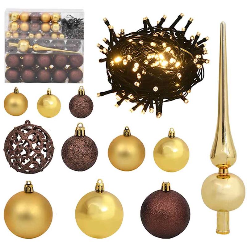 

vidaXL Set de bolas navideñas 120 pzas con pico 300 LED dorado bronce - Oro