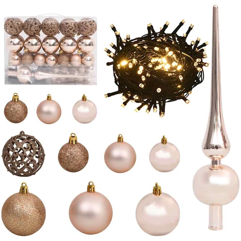

vidaXL Set de bolas navideñas 61 piezas con pico 150 LED dorado rosa - Oro